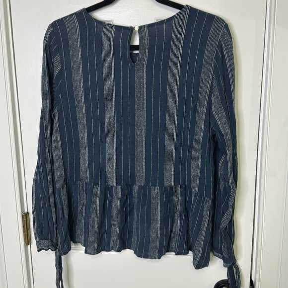 Blue Long Sleeve Peplum Blouse with Tie Front - Picture 5 of 5